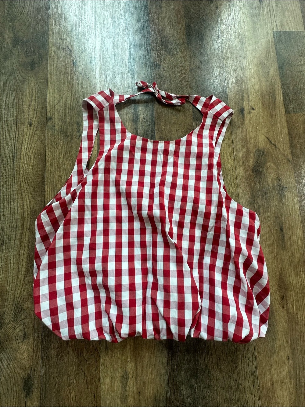 Red Gingham Halter Tie-Back Tank Top - Women